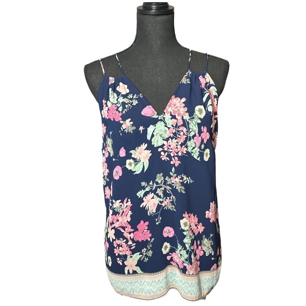 Skies are Blue Sleeveless Strappy V-neck Floral Top Size Medium Classic Boho